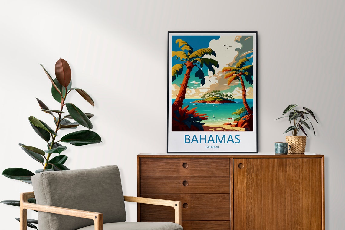 Bahamas Caribbean Tropical Island Palm Trees Turquoise Sea Poster - Image 2