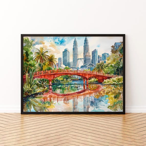 Kuala Lumpur Watercolor Poster Landscape Wall Art Hanging Home Dcor Gift Lovers Malaysia