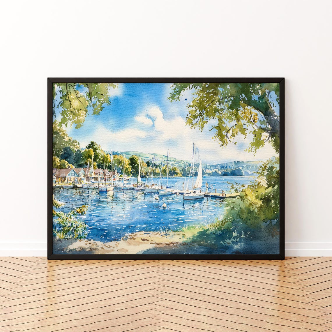 Bowness England Sailboats Marina Watercolor Poster Lake District Decor