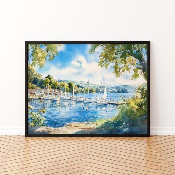 Bowness England Watercolor Poster Travel Print Lake District Painting Windermere Wall Art Uk Decor Souvenir