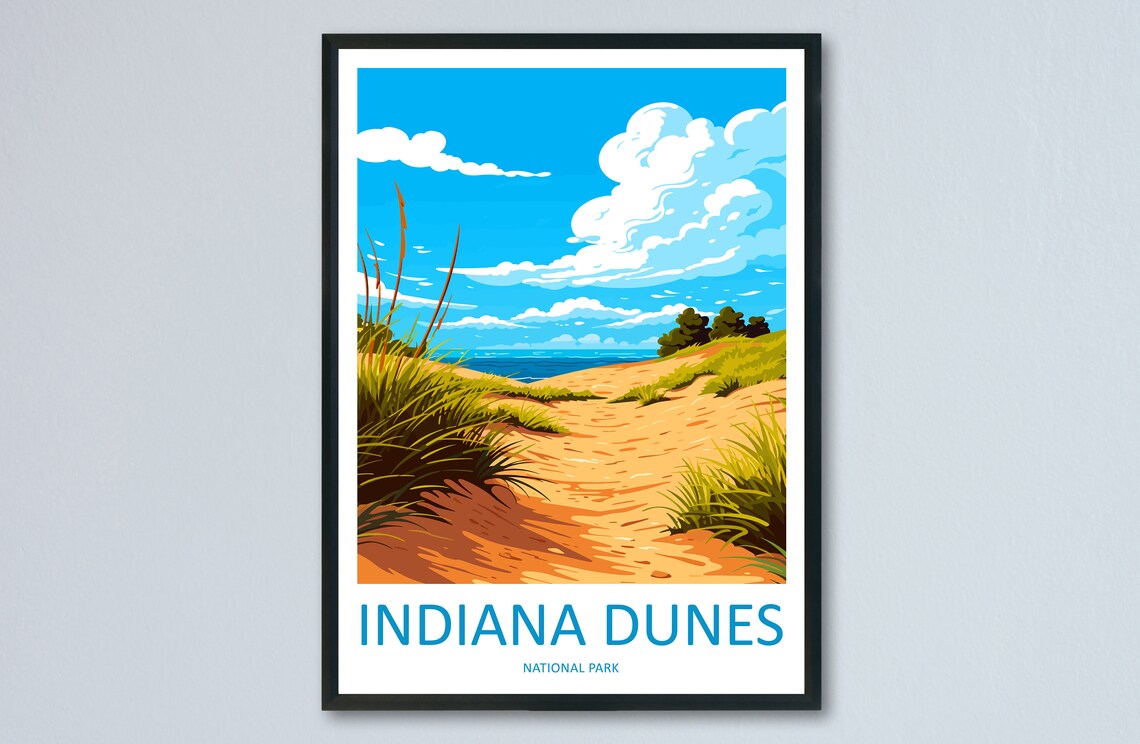 Indiana Dunes National Park Sand Dunes Illustrated Travel Poster