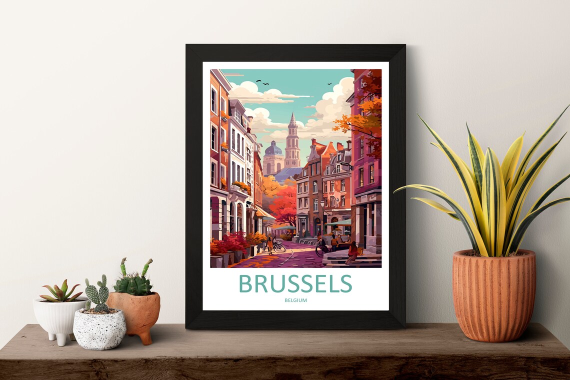 Retro Brussels Old Town Autumn Street Scene Belgium Travel Poster - Image 3