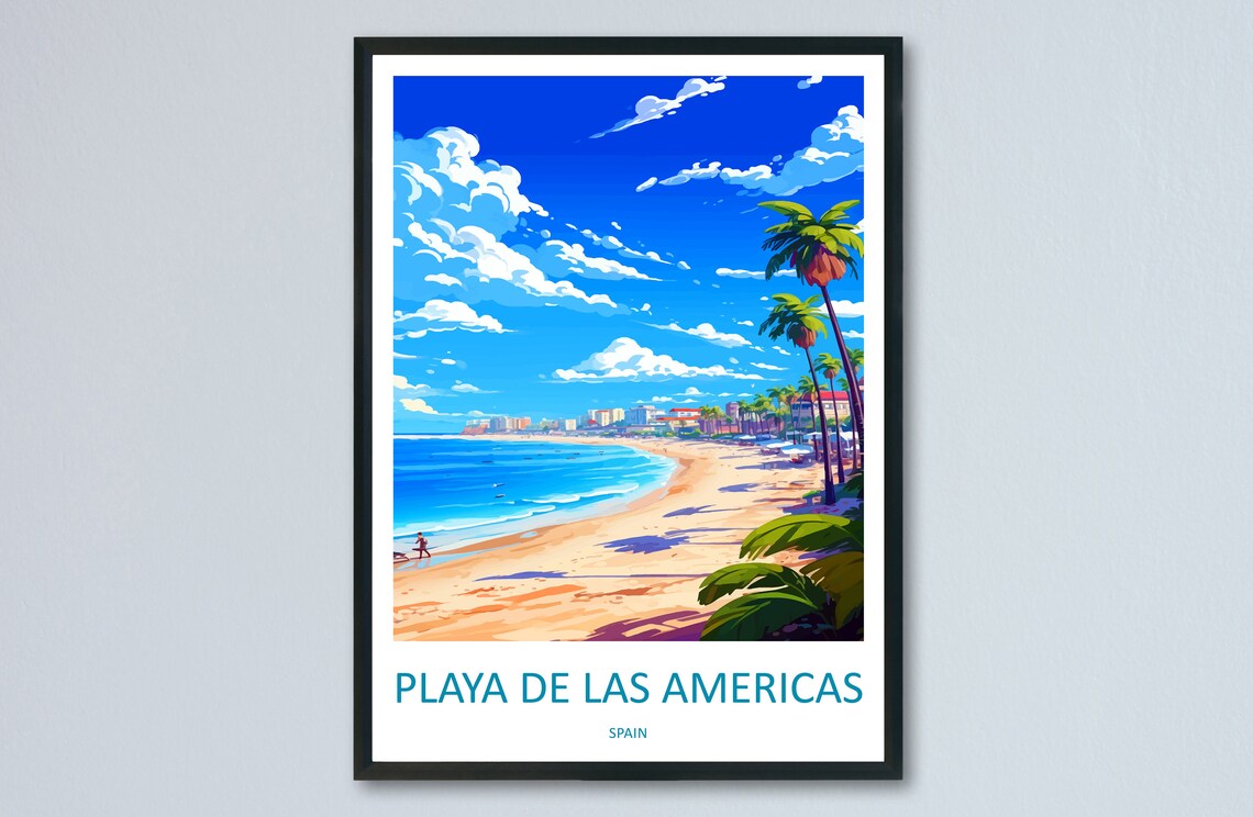 Playa De Las Americas Spain Palm Beach Surf Travel Poster Art