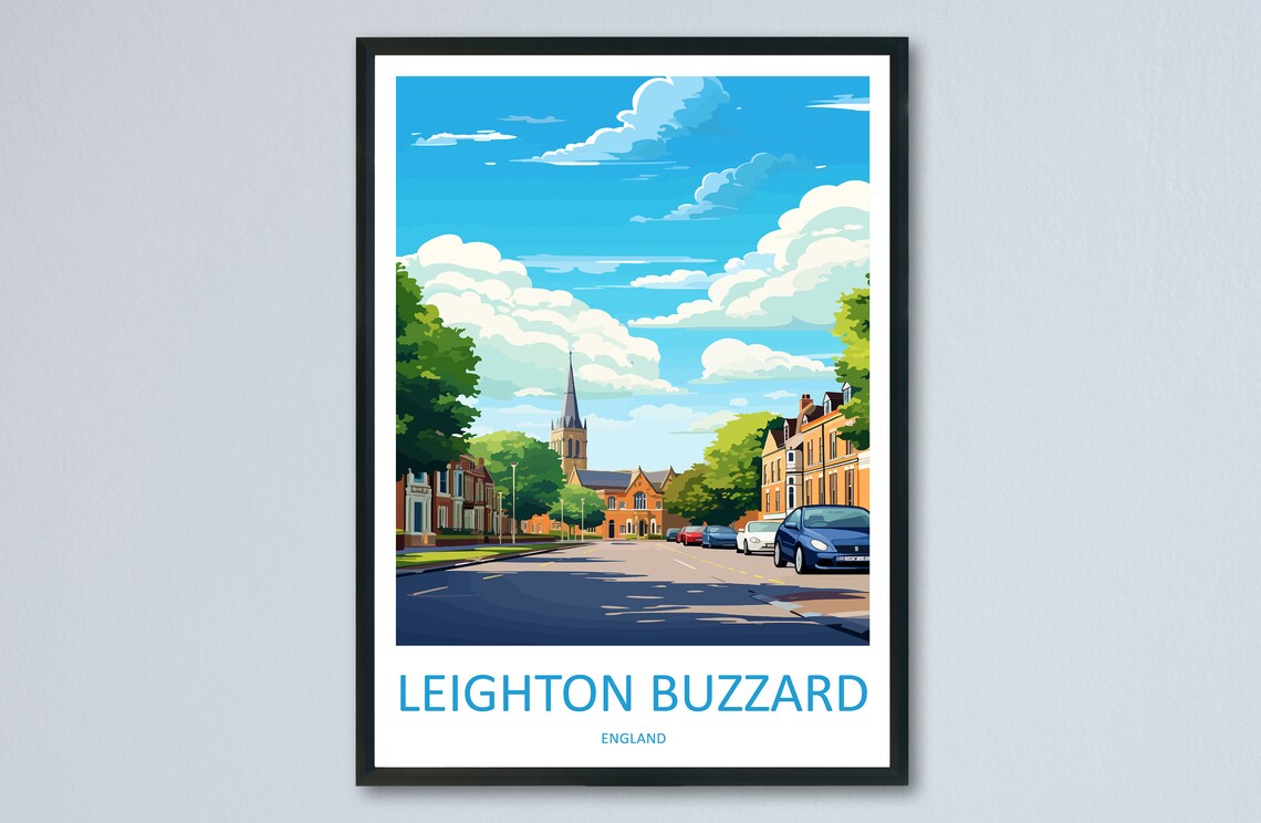 Leighton Buzzard Sunny Church Spire Street Scene England Poster