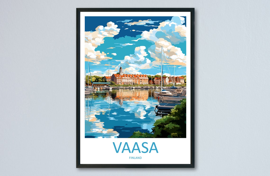 Vaasa Finland Harbor Sailboats Waterfront Reflection Travel Poster
