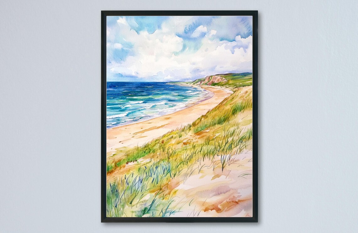 Portstewart Strand Sandy Beach Dunes Watercolor Travel Poster