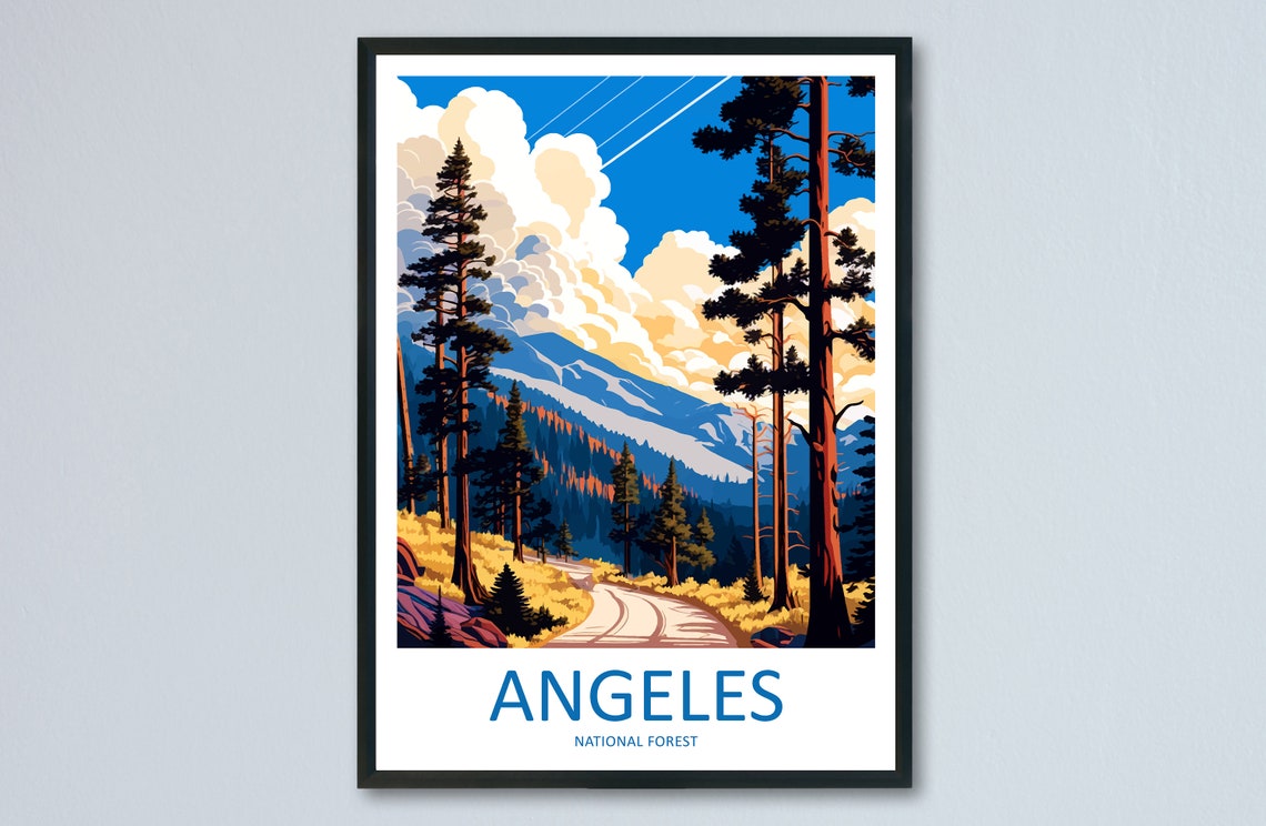 Angeles National Forest Mountain Road Pines Vintage Travel Poster