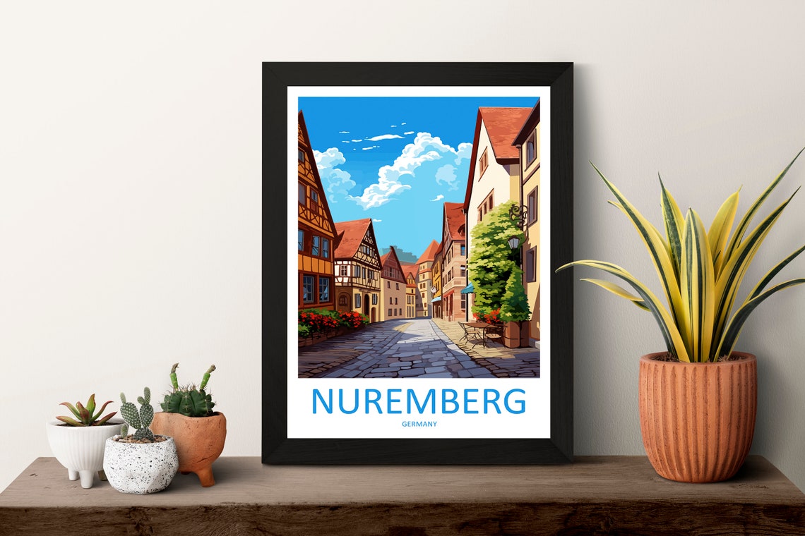Nuremberg Germany Half Timbered Old Town Street Scene Travel Poster - Image 3
