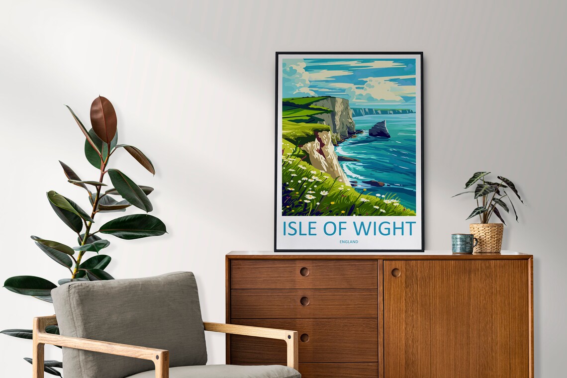 Isle of Wight England White Cliffs Coastal Wildflower Travel Poster - Image 2