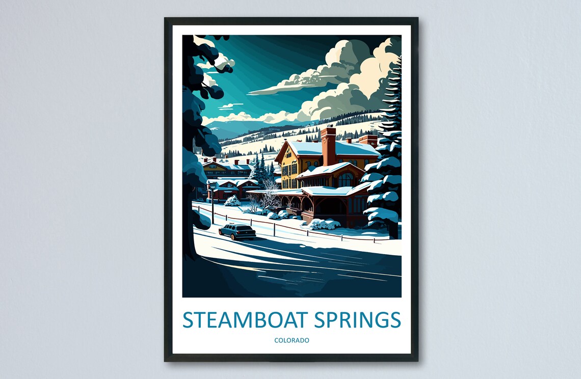 Steamboat Springs Colorado Snowy Lodge Winter Day Travel Poster