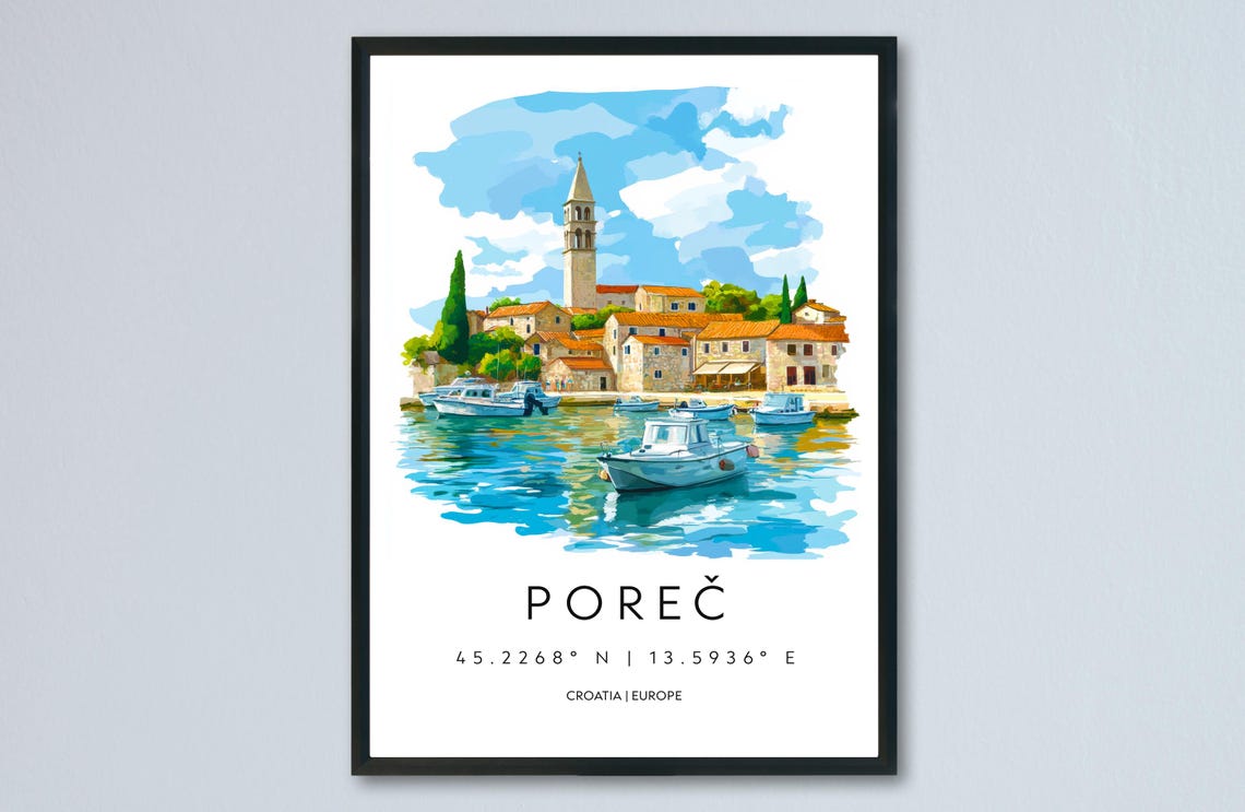 Porec Croatia Old Town Adriatic Harbor Watercolor Travel Art Poster