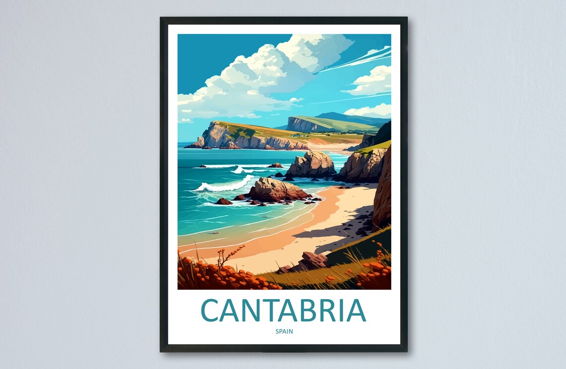 Cantabria Spain Rugged Coast Cliffs and Beach Northern Spain Poster