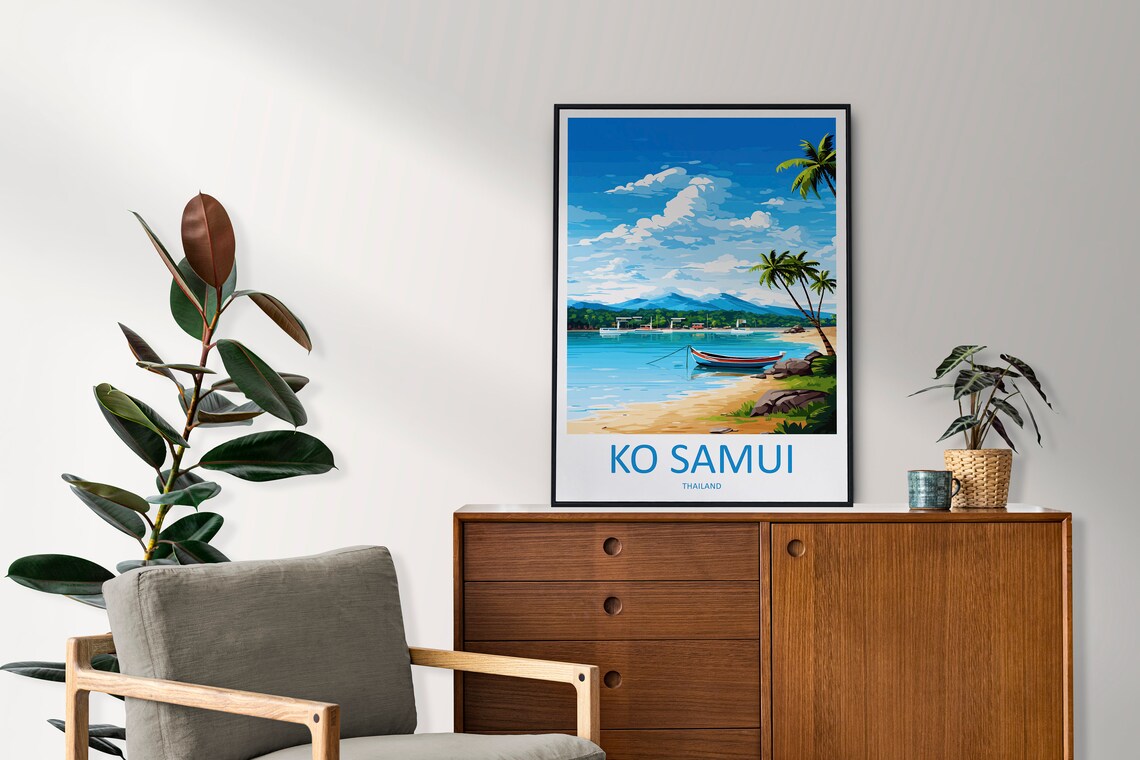 Ko Samui Thailand Tropical Beach Fishing Boat Blue Bay Travel Poster - Image 2