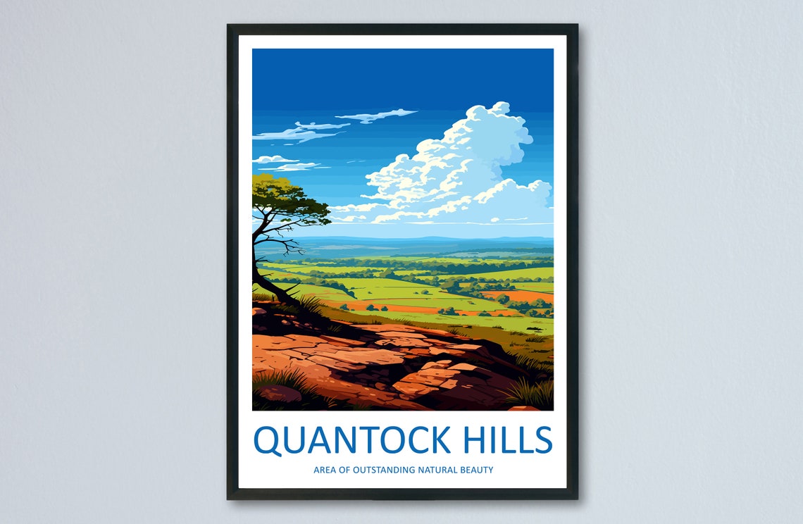 Quantock Hills Rocky Summit With a Lone Tree Above the Valley Poster