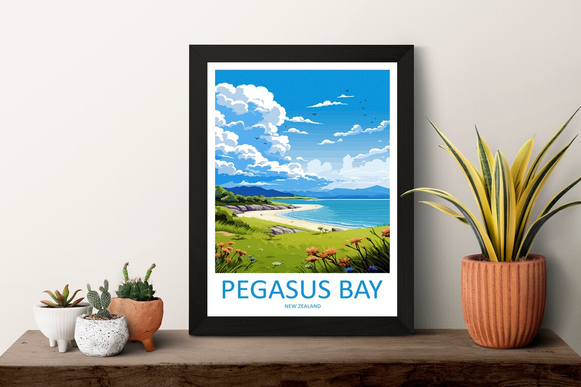 Pegasus Bay New Zealand Wildflower Coast Beach Travel Poster - Image 3