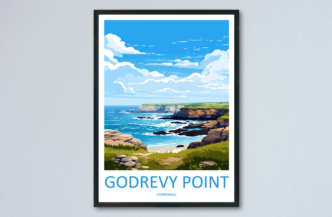 Godrevy Point Cornwall Dramatic Cliffs and Atlantic Sea Poster