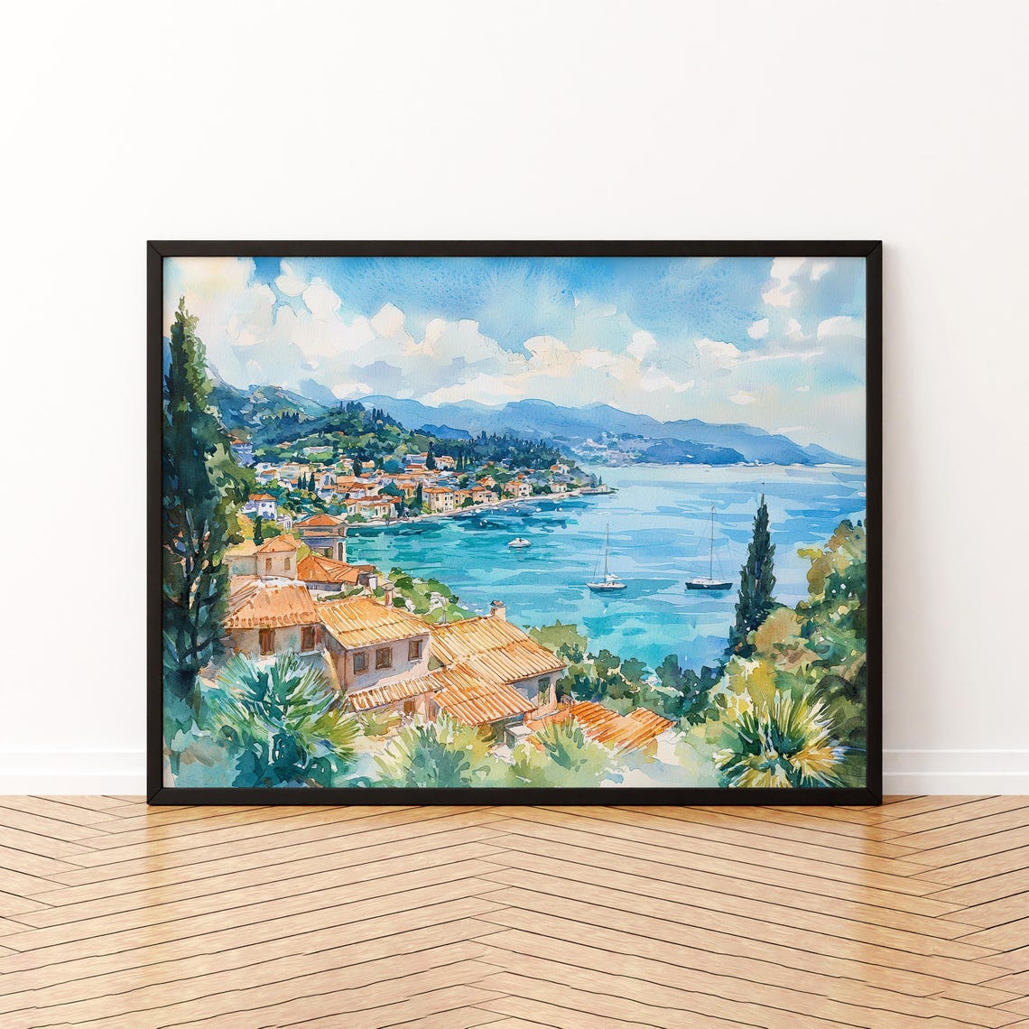 Corfu Watercolor Poster Wall Art Hanging Home Dcor Gift Lovers Greece