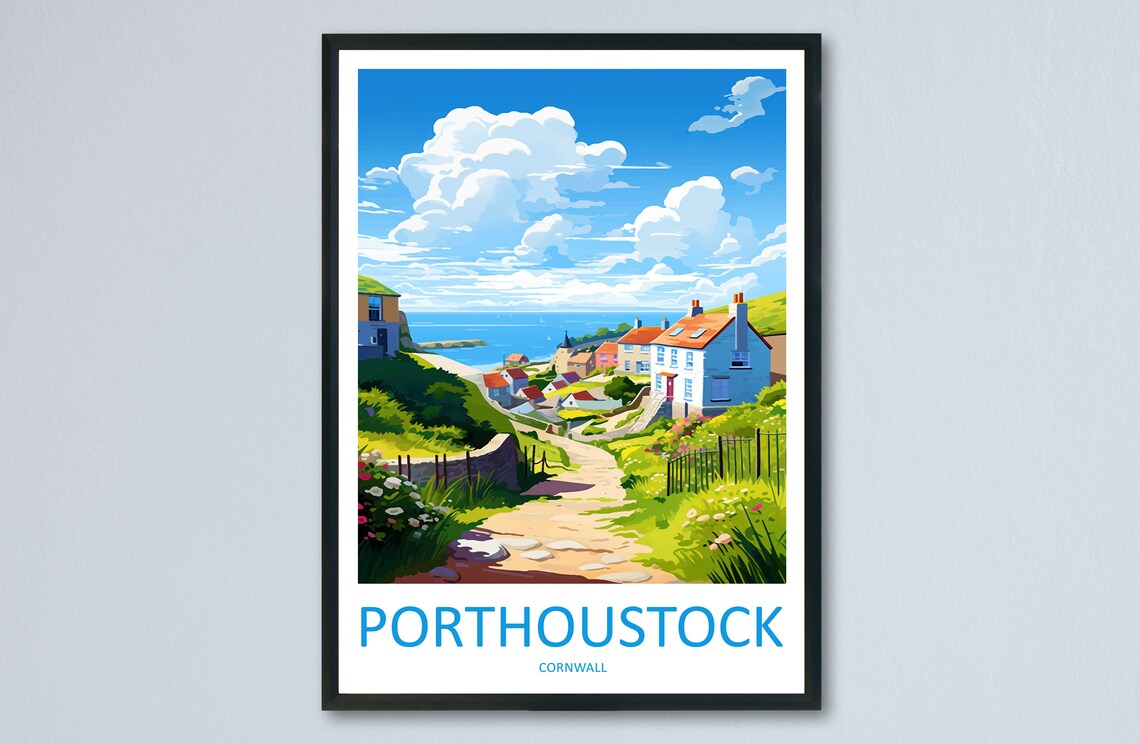 Porthoustock Cornwall Harbor Village Path Travel Poster View