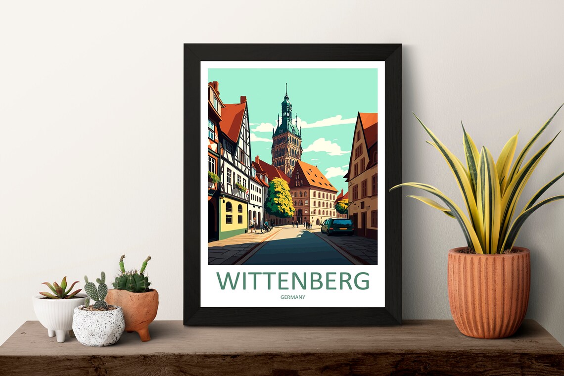 Wittenberg Germany Half Timbered Old Town Illustrated Travel Poster - Image 3