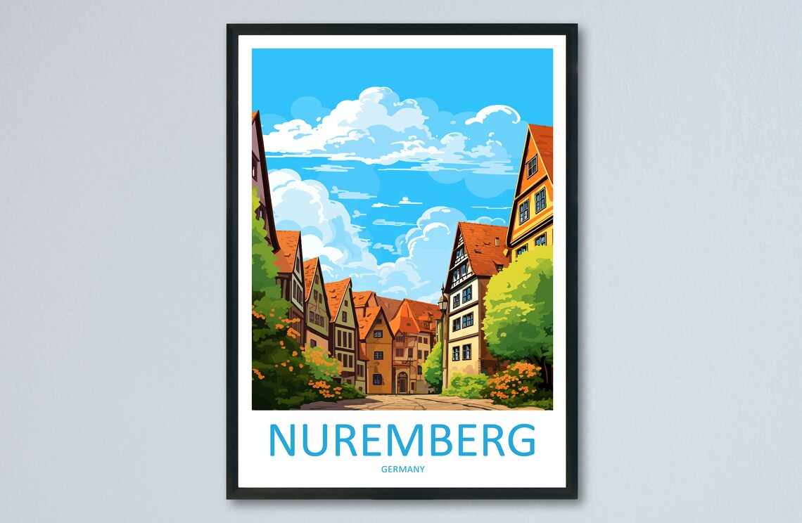 Nuremberg Germany Half Timbered Old Town Street Travel Poster