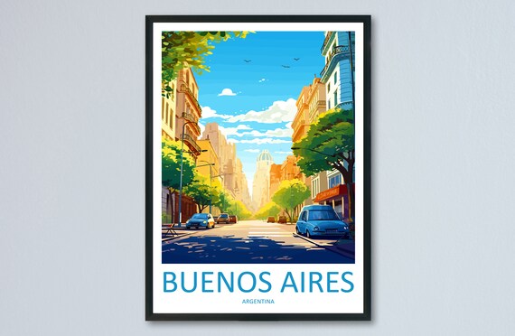 Buenos Aires Argentina Sunny Historic Street Vintage Travel Poster Art