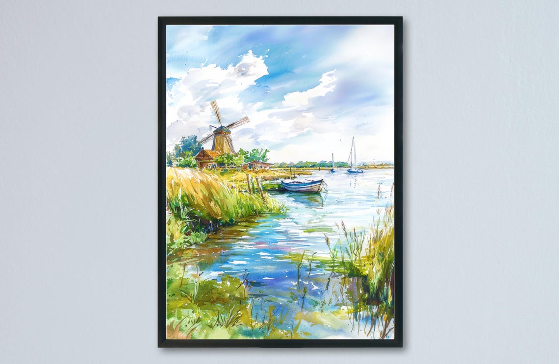 Norfolk Broads Watercolor Travel Poster