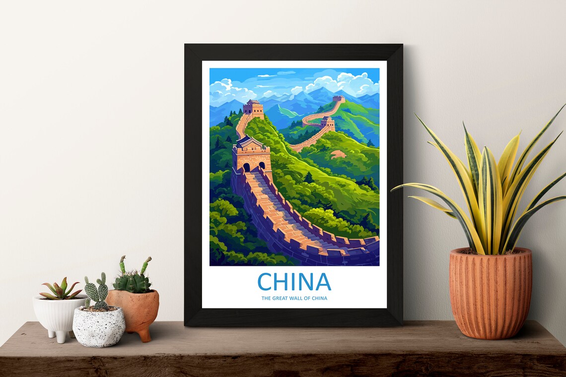 Great Wall of China Winding Mountain Ridge Summer Travel Poster - Image 3