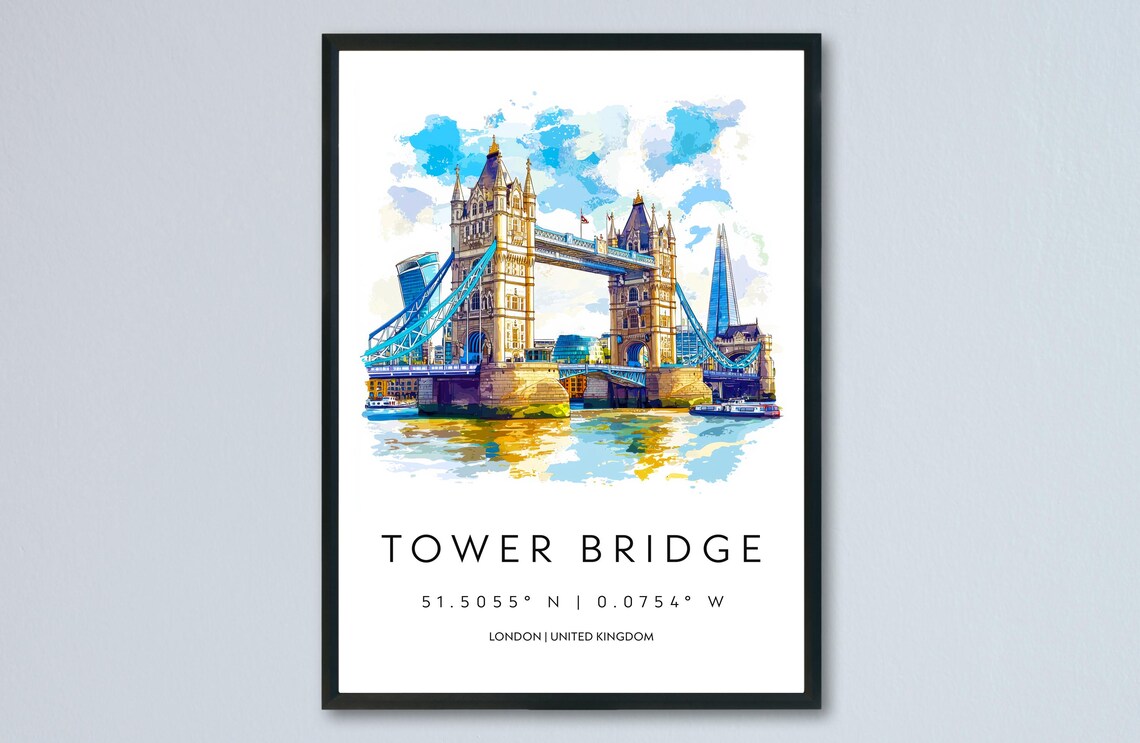 Tower Bridge London River Thames City Landmark Watercolor Poster