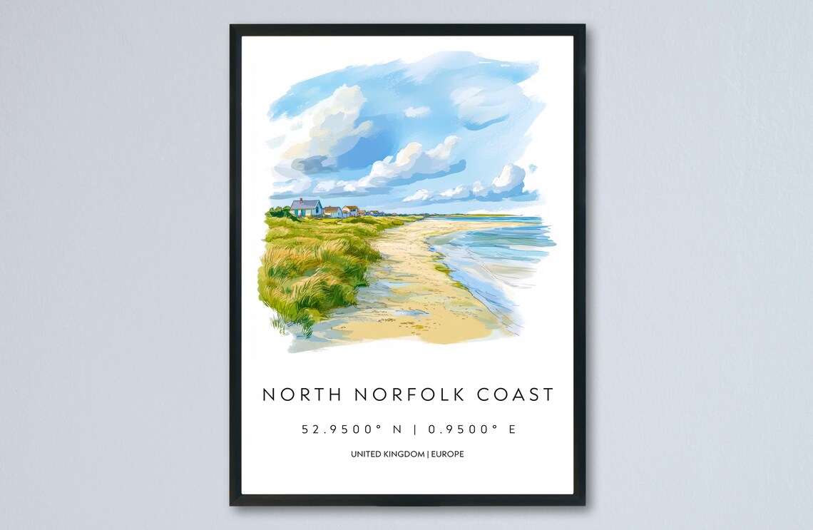 North Norfolk Coast Sandy Beach Scenic Watercolor Travel Poster