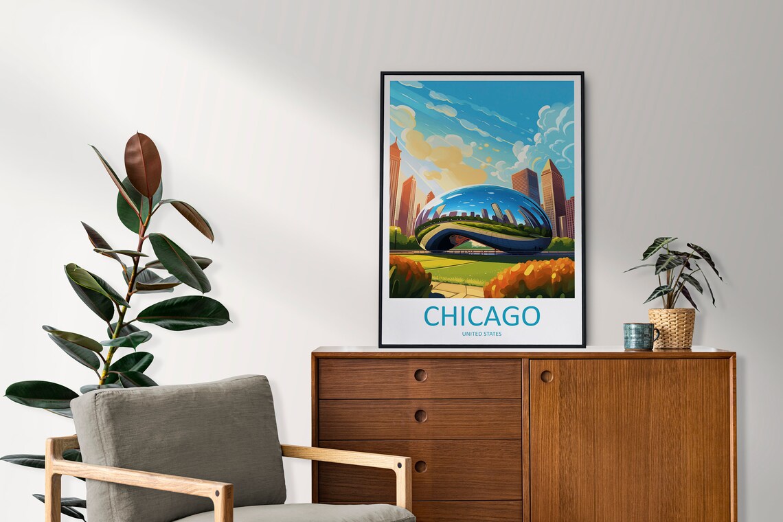 Chicago Cloud Gate Sculpture In Millennium Park USA Travel Poster - Image 2