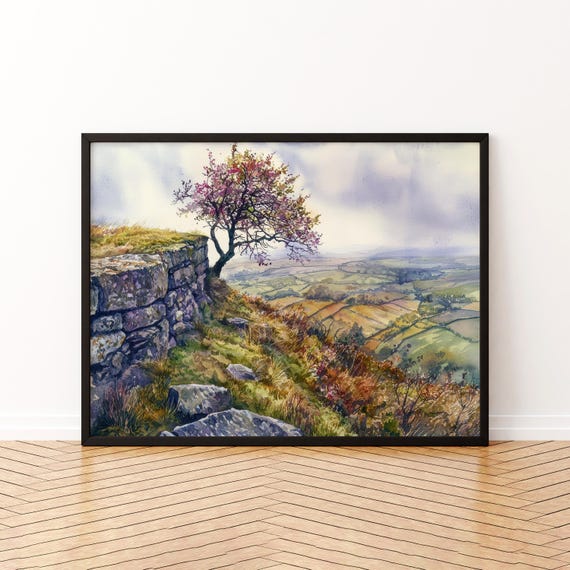 Peak District Watercolor Poster Landscape Wall Art Hanging Home Dcor Gift Lovers United Kingdom