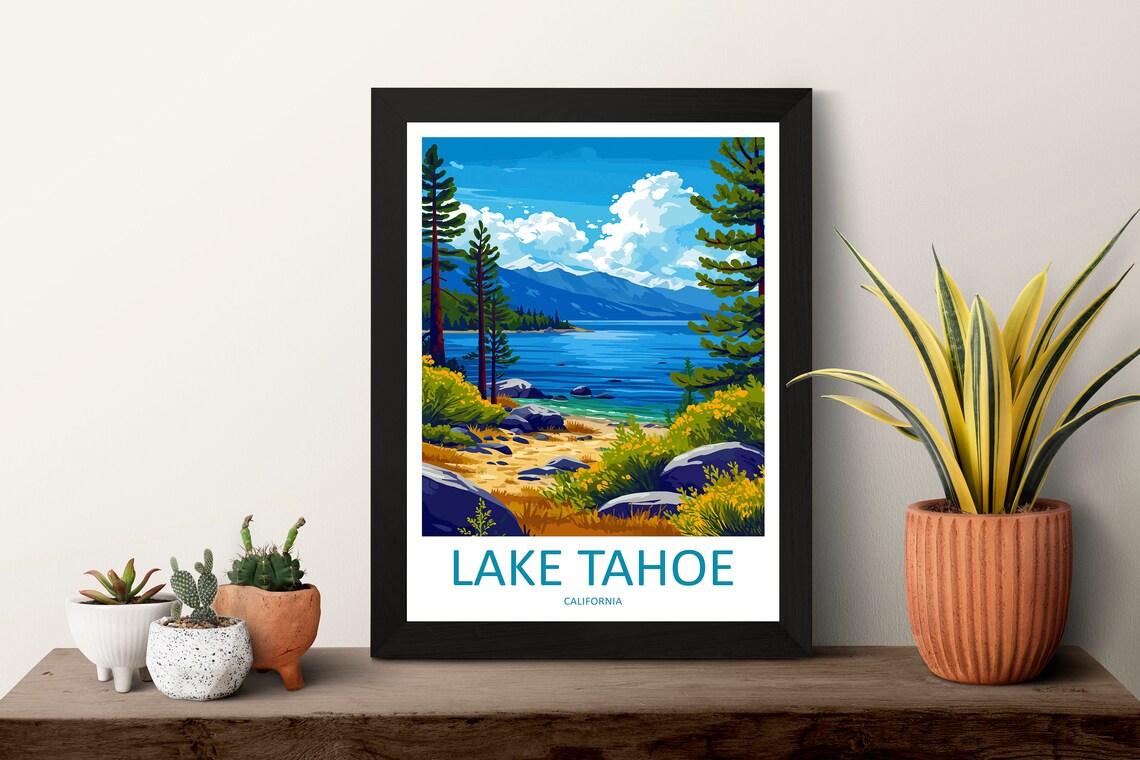 Lake Tahoe California Pine Beach and Mountain Shoreline Poster - Image 3