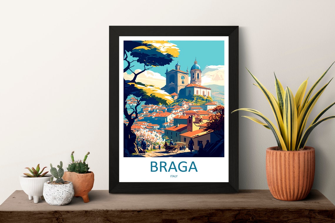 Braga Italy Hilltop Church Dome Old Town Golden Hour View Poster - Image 3