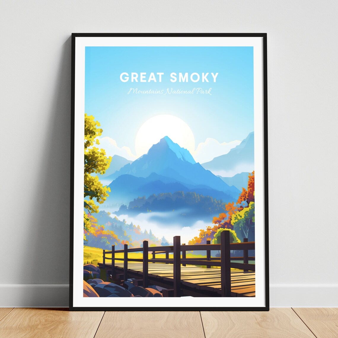 Great Smoky Mountains Wooden Bridge Misty Valley Trail Poster