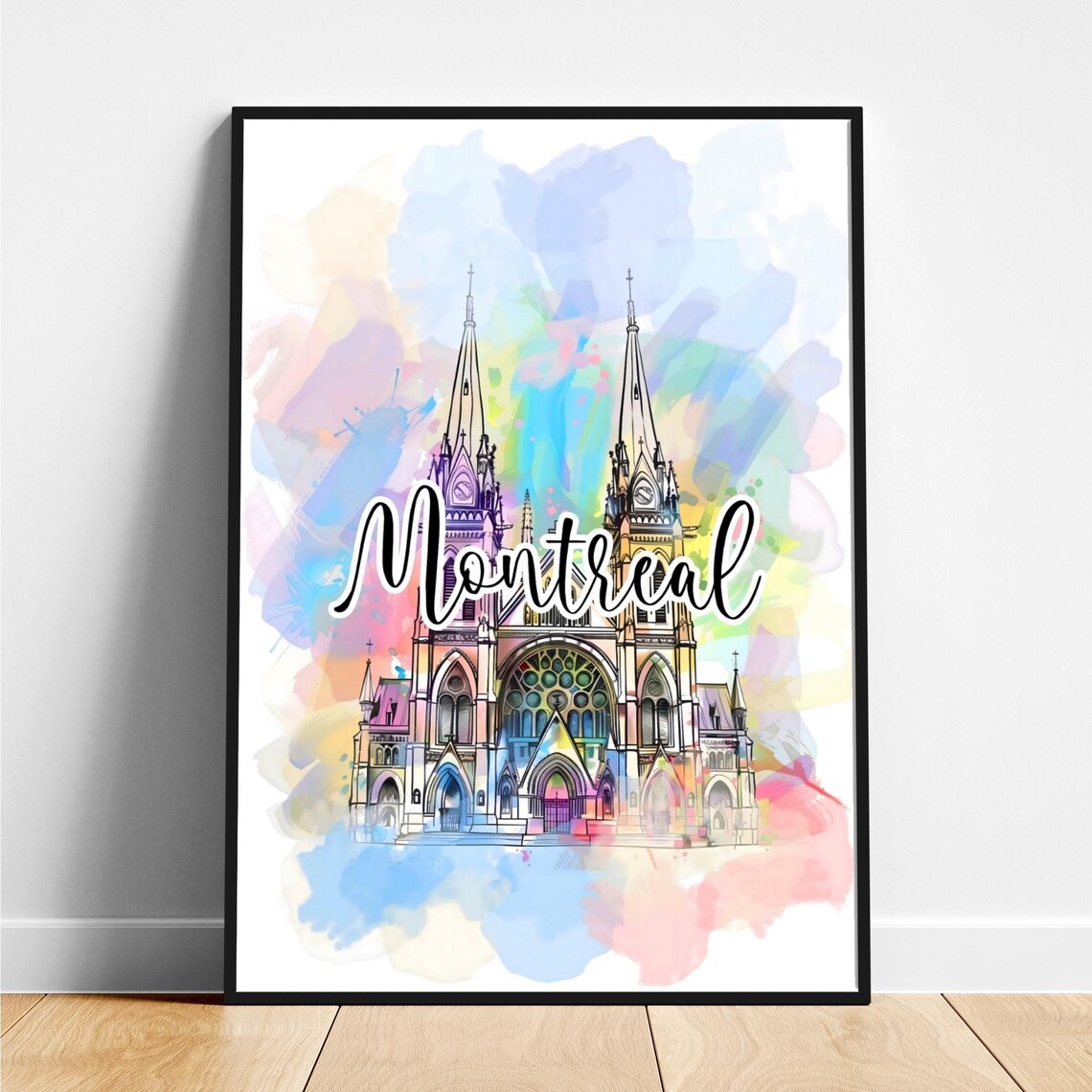 Montreal Canada Historic Cathedral Watercolor Travel Art Poster