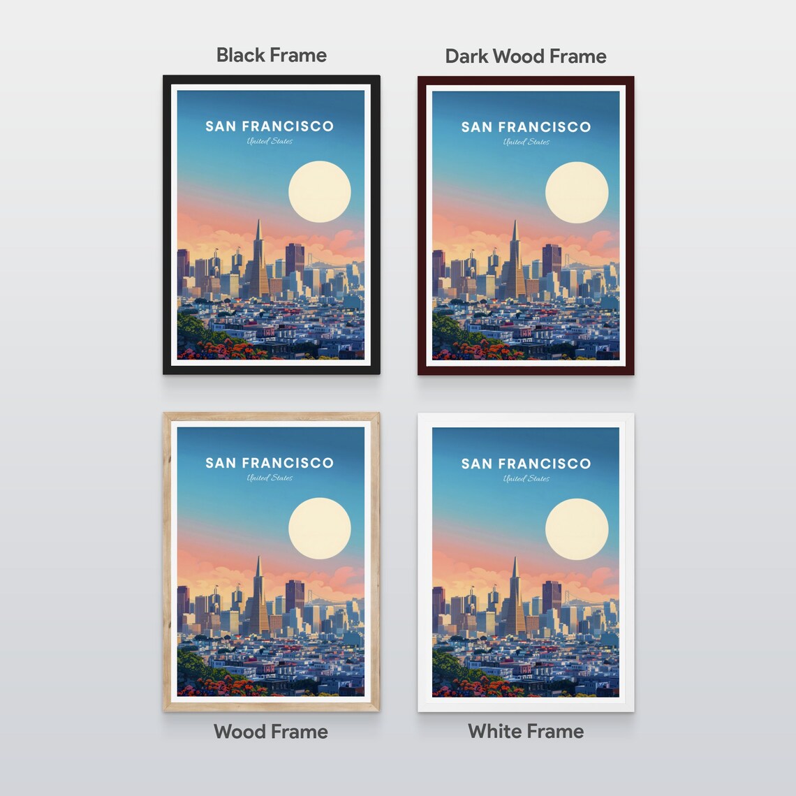 San Francisco Skyline at Sunrise Behind a Giant Golden Sun Poster - Image 2
