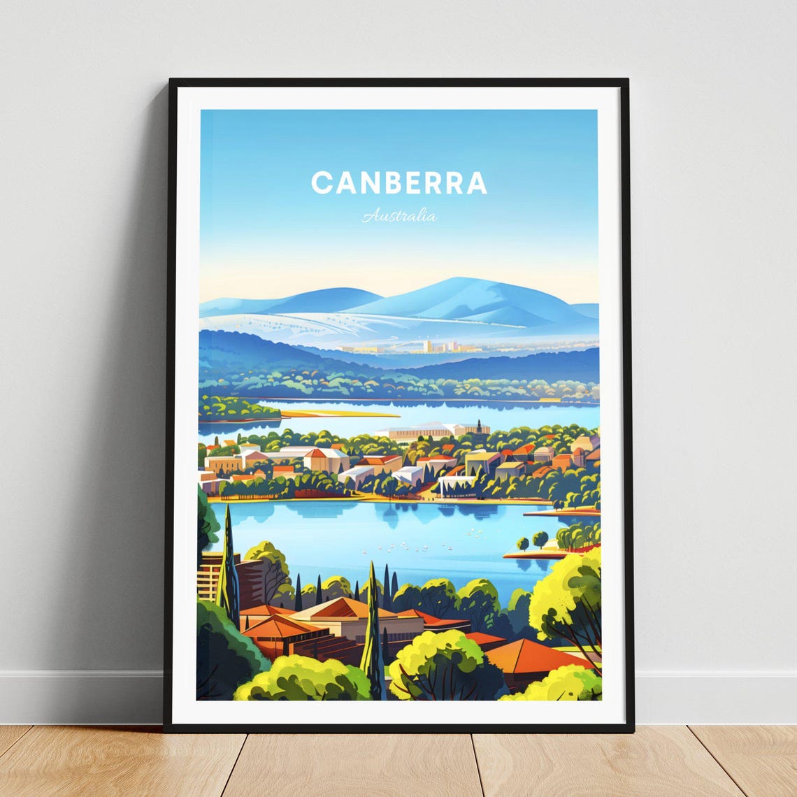 Canberra Australia Lakeside City Panorama Mountain View Poster