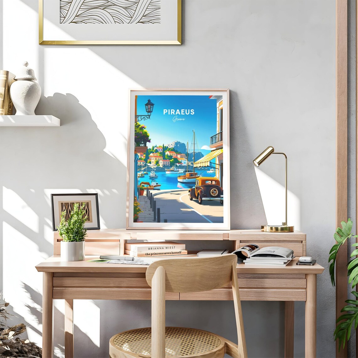 Piraeus Greece Harbor Boats Classic Car Sunny Day Travel Poster - Image 4