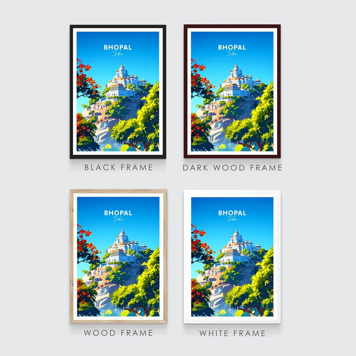 Bhopal India Hilltop Palace Surrounded by Trees Travel Poster - Image 3