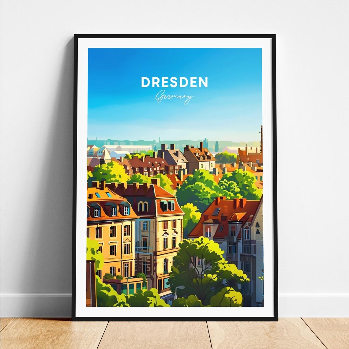 Dresden Germany Rooftop Panorama Green Trees Day View Art Poster