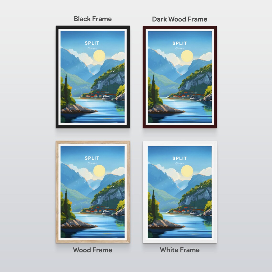 Split Croatia Scenic Bay Boats Mountains Blue Water Travel Poster - Image 2