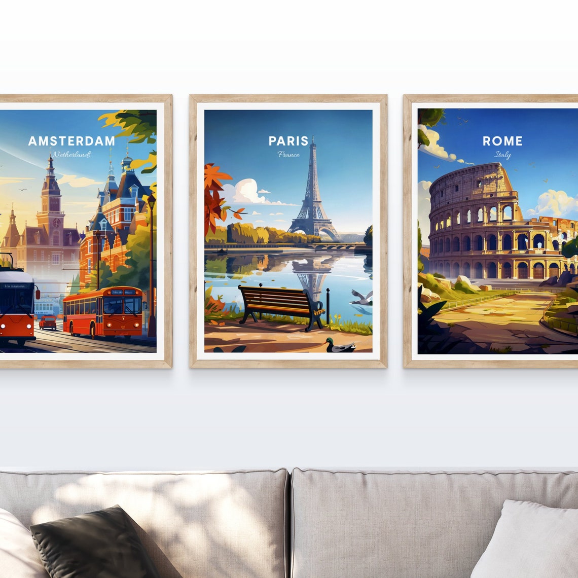 Paris Eiffel Tower Seine Riverside Autumn Bench Vintage Travel Poster - Image 4
