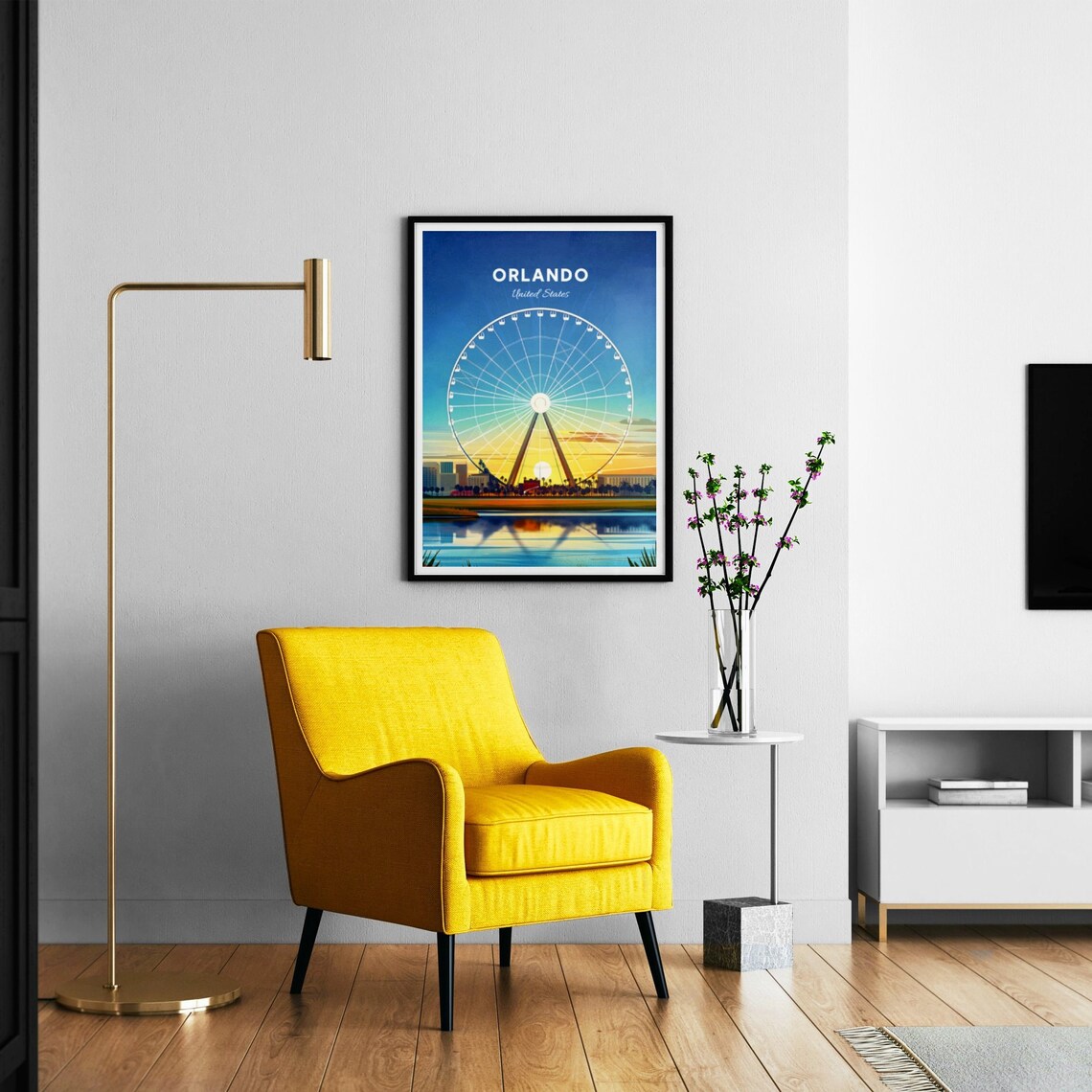 Orlando Ferris Wheel Sunset Over Water Skyline Vintage Travel Poster - Image 3