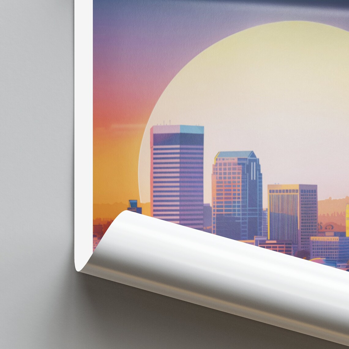 Sacramento City Skyline at Sunset Giant Sun Orange Trees Poster - Image 2