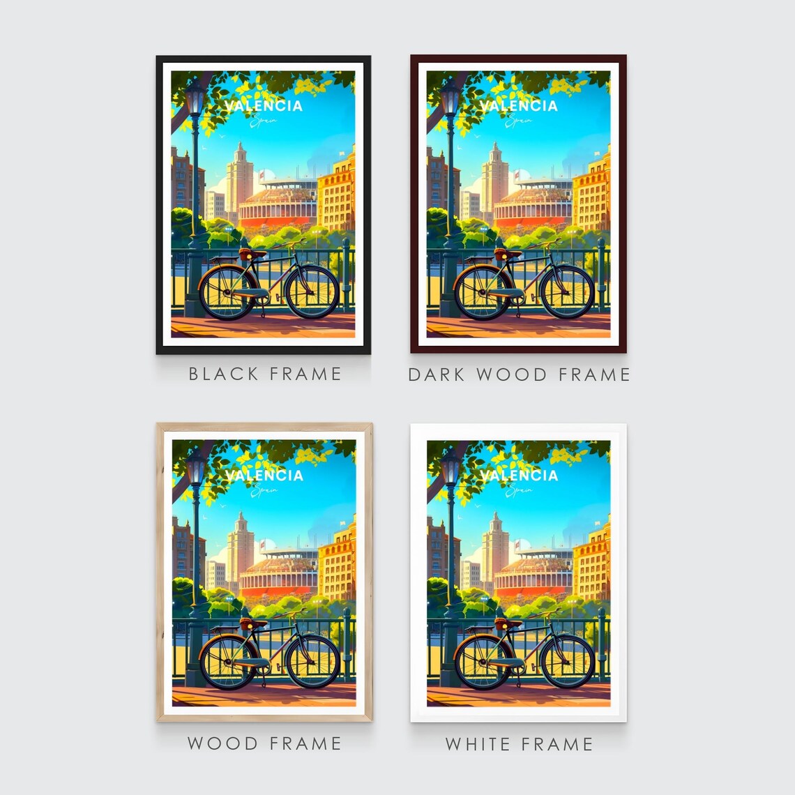Valencia Park Vintage Bicycle Historic Arena City View Travel Poster - Image 3