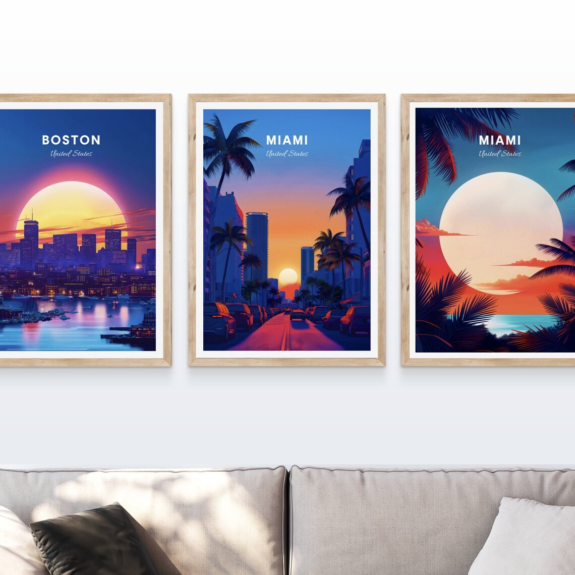 Miami Florida Palm Lined Street At Sunset City Travel Poster Art - Image 4