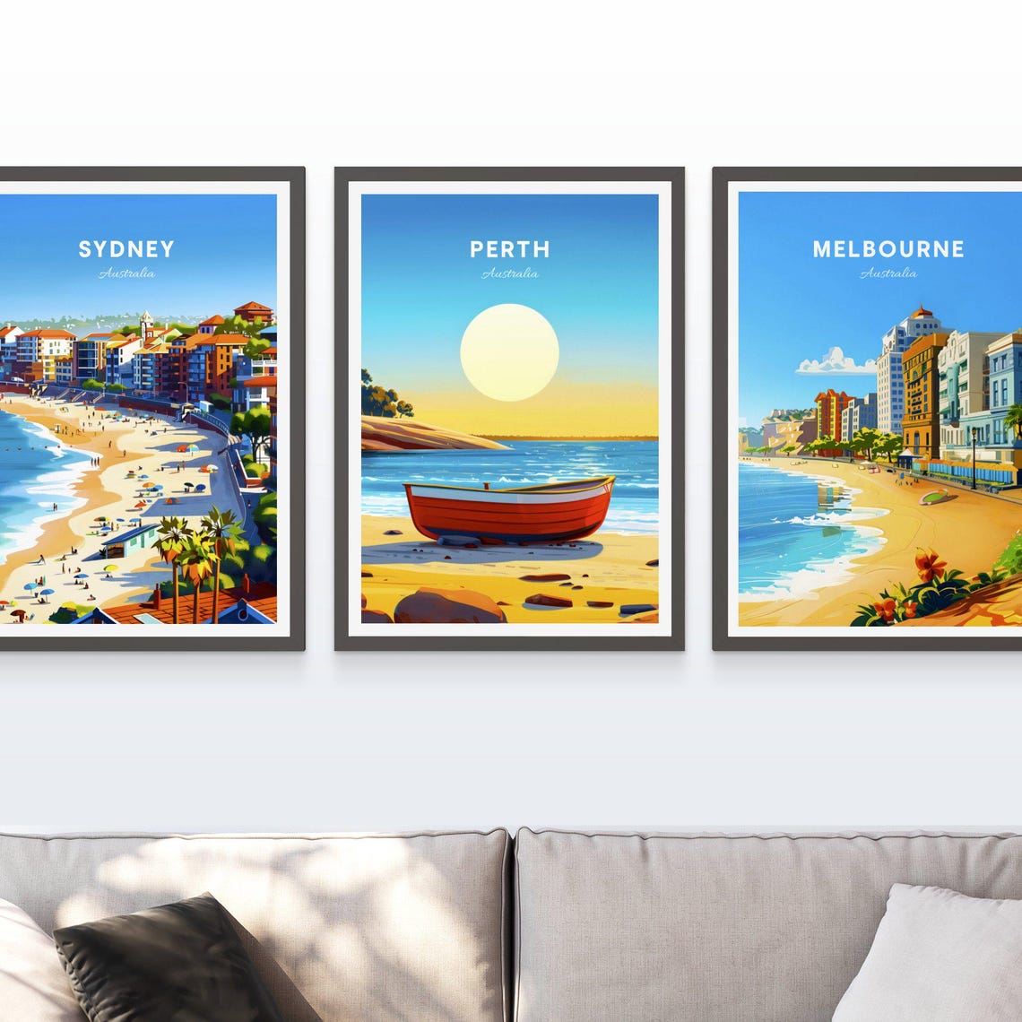 Perth Australia Red Boat Sandy Beach Sunset Coast Scene Poster - Image 3