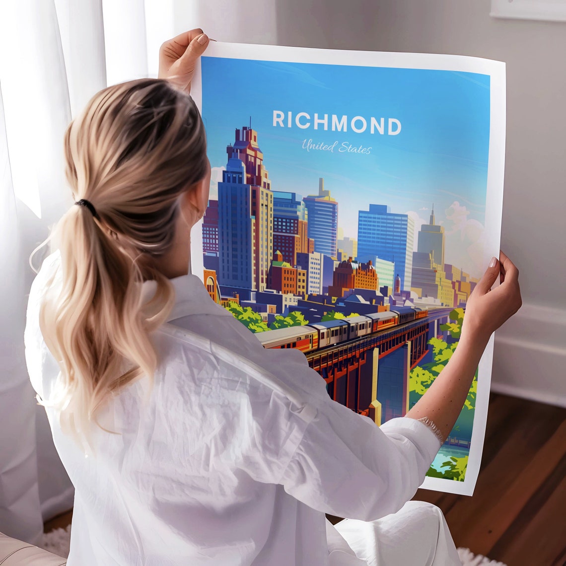 Richmond Elevated Train on a Red Trestle Bridge Daytime Poster - Image 3