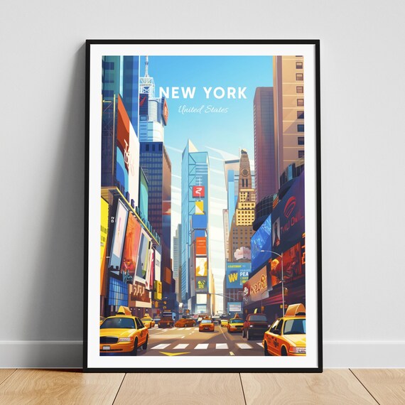 New York City Times Square Yellow Taxis Neon Lights Night Poster