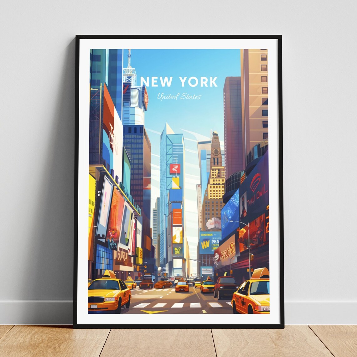 New York City Times Square Yellow Taxis Neon Lights Night Poster